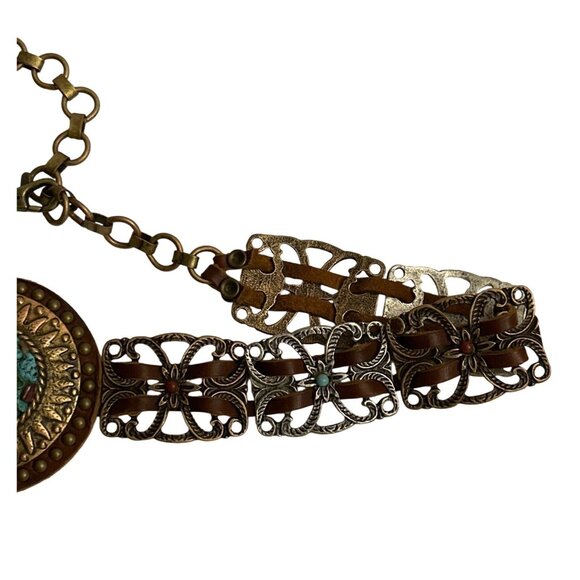 LeatherRock Leather Bronze & Turquoise Belt - Bohemian Luxe Western Adjusts M/L main image 11